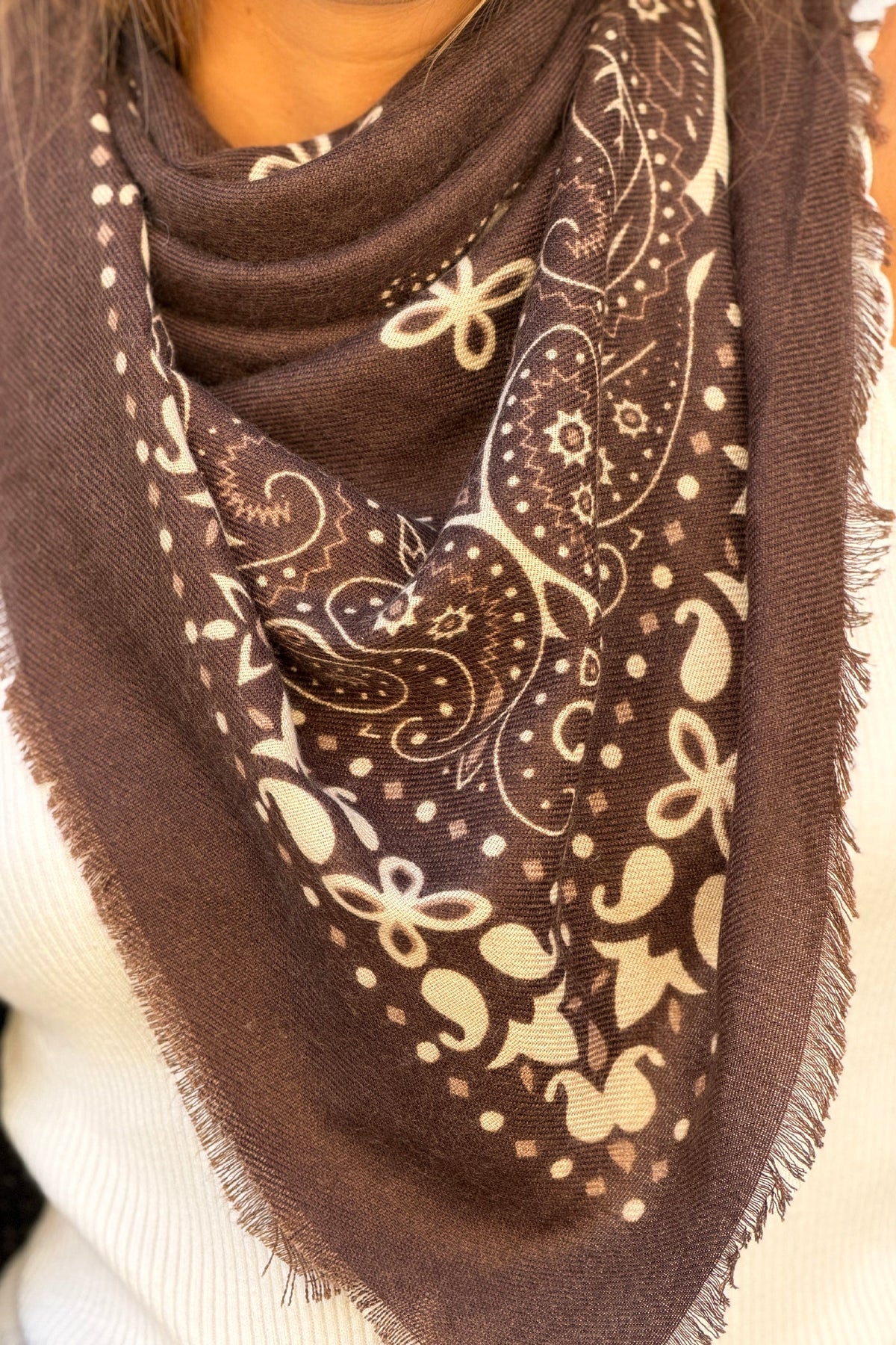 Brown Western Paisley Viscose Scarf