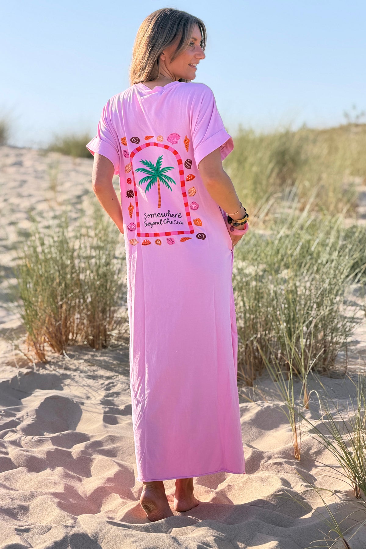 Bubblegum Pink“Somewhere Beyond the Sea” Maxi Shirt Dress
