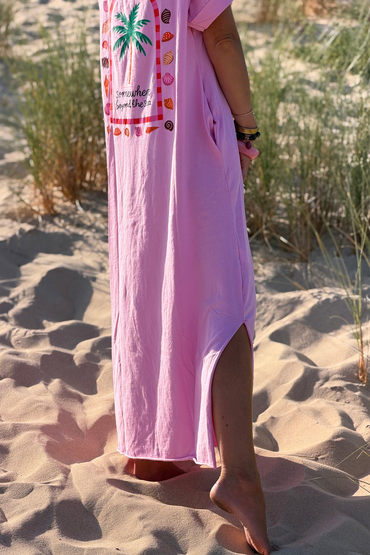 Bubblegum Pink“Somewhere Beyond the Sea” Maxi Shirt Dress
