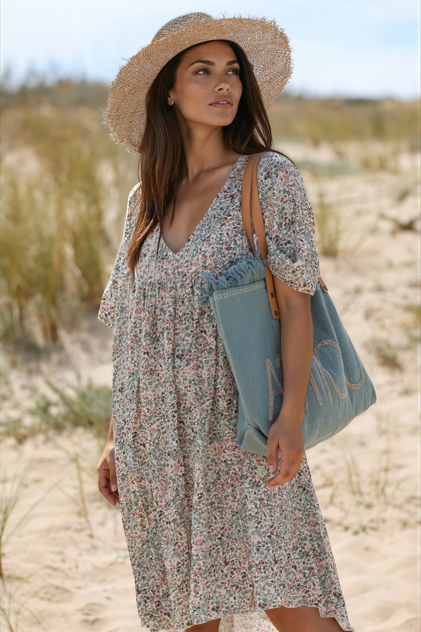 Sage Green Liberty Print Flowing Smock Dress Jeanne
