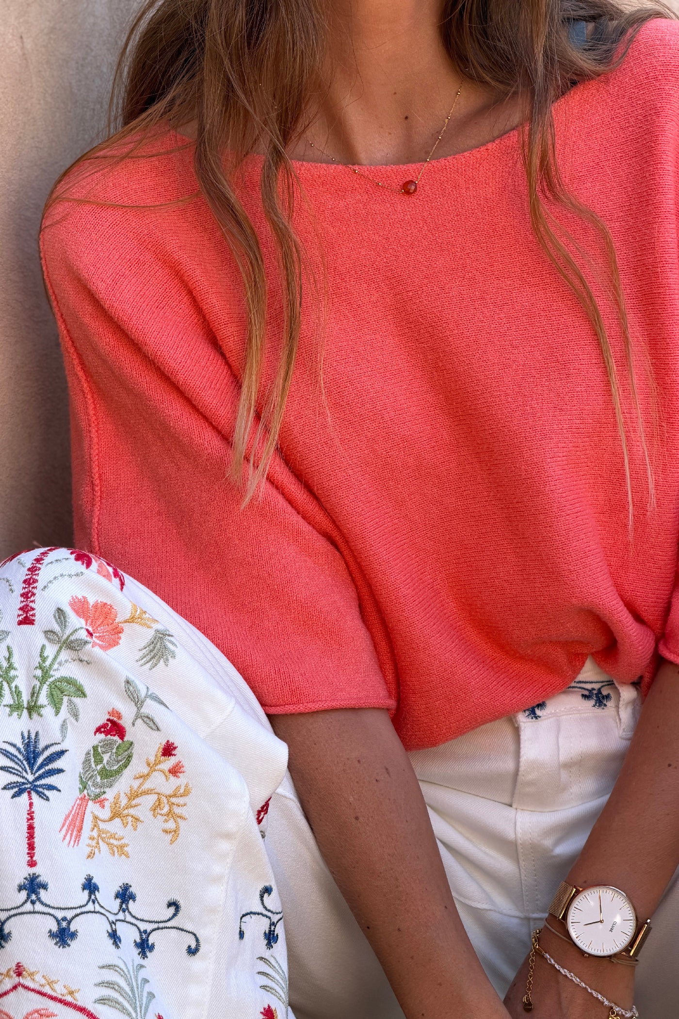 Coral Knit Batwing Blouse