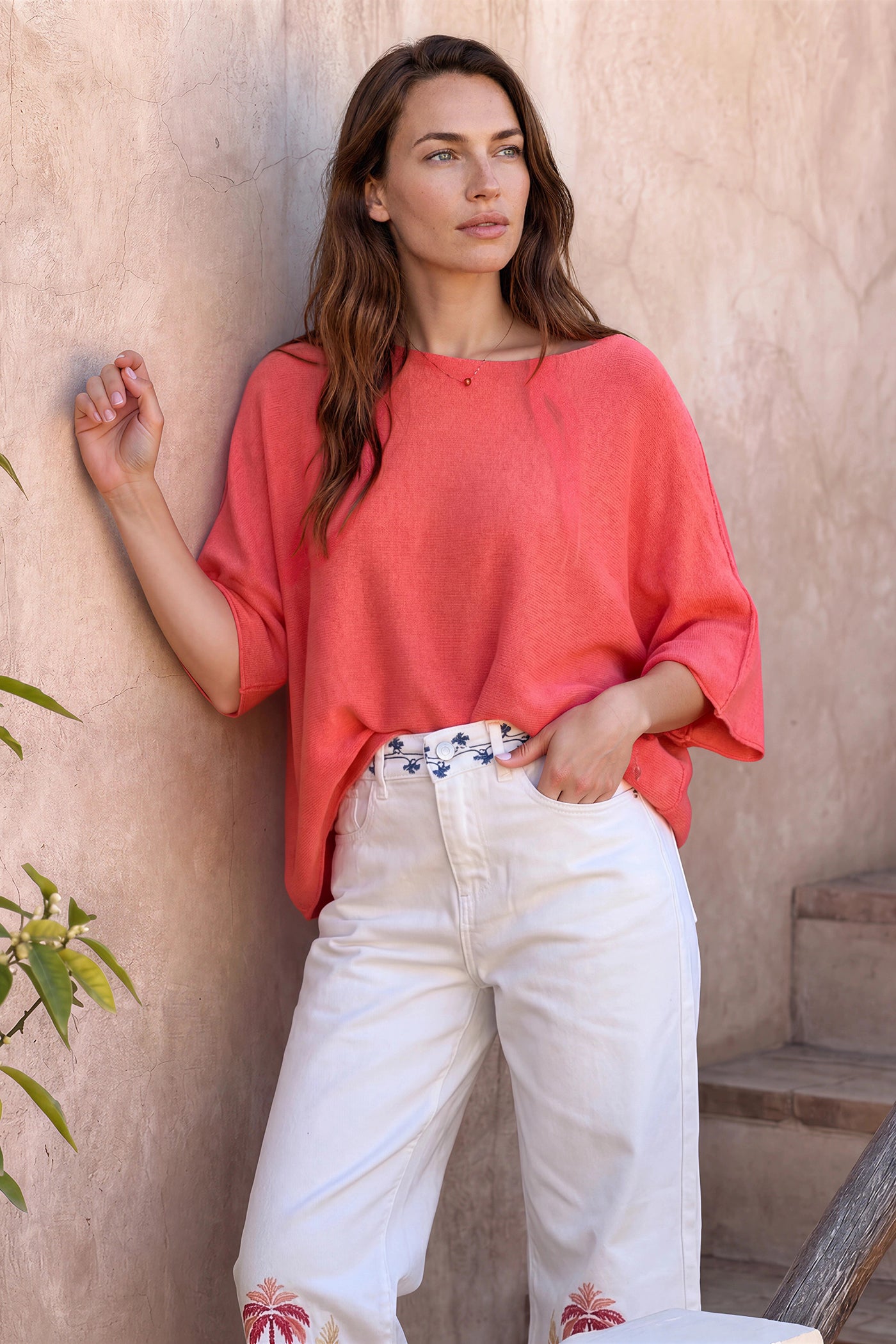 Coral Knit Batwing Blouse