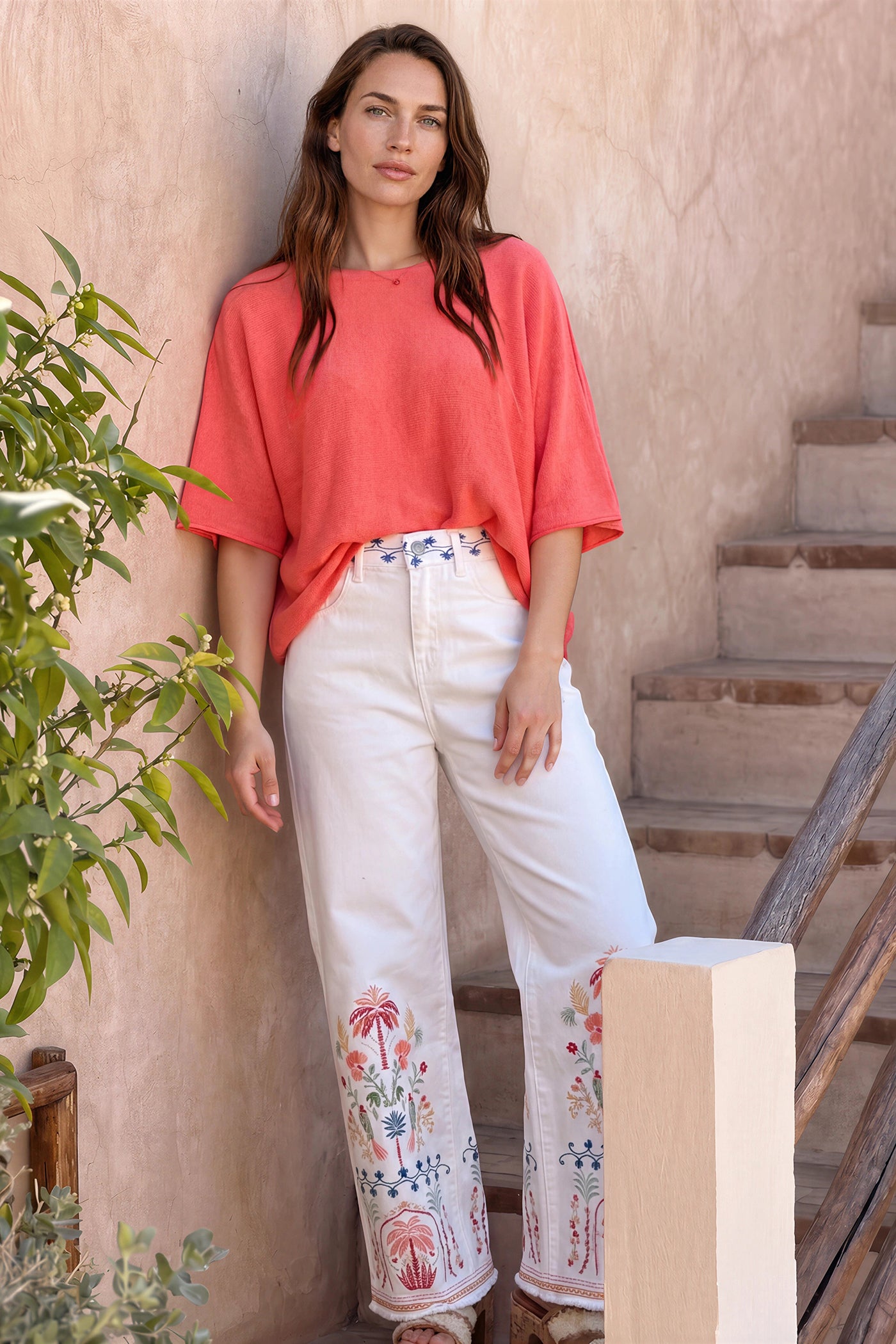 Coral Knit Batwing Blouse