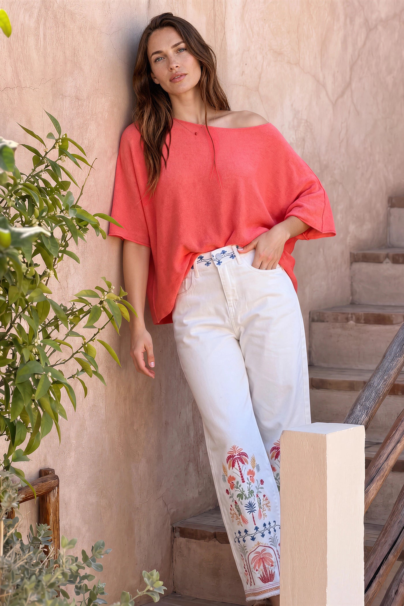 Coral Knit Batwing Blouse