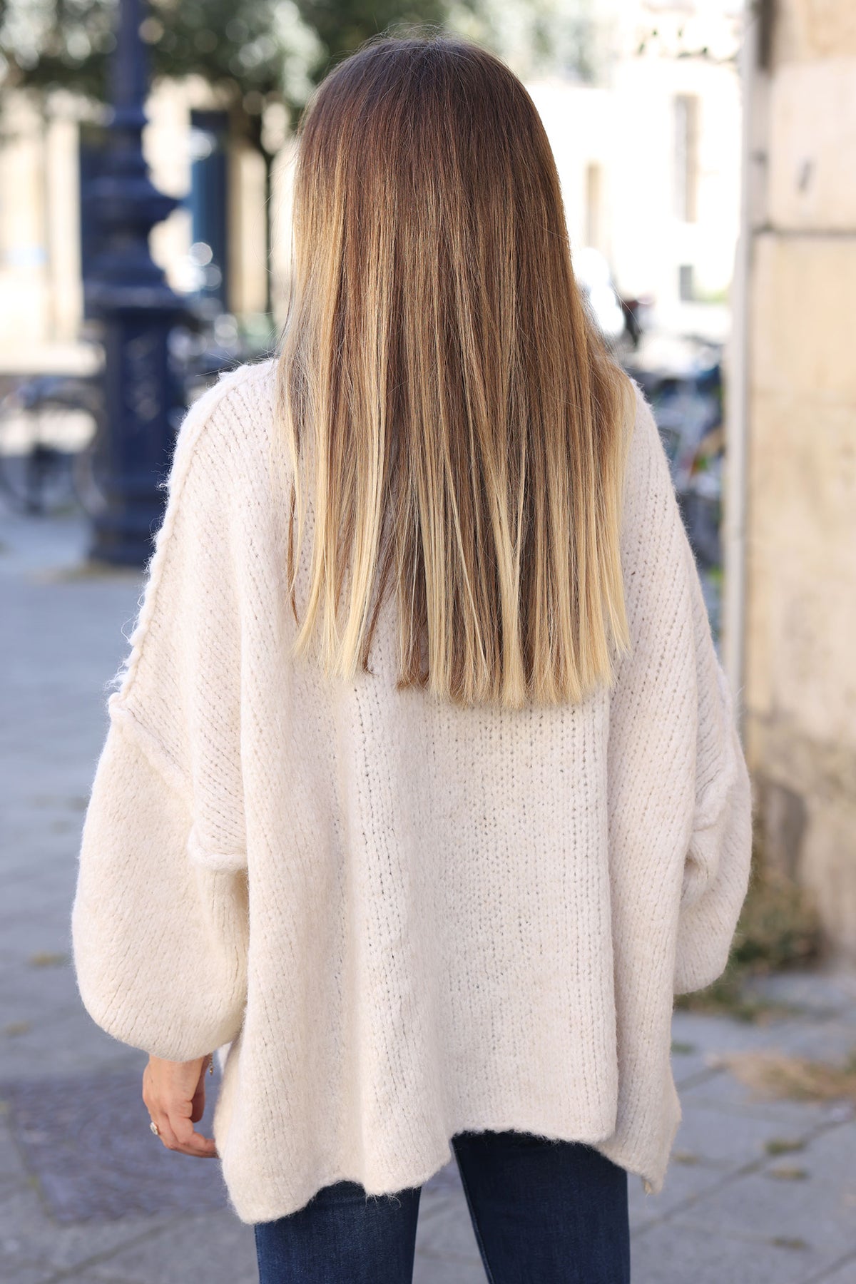 Cream Chunky Knit Sweater Oversized and Funnel Neck