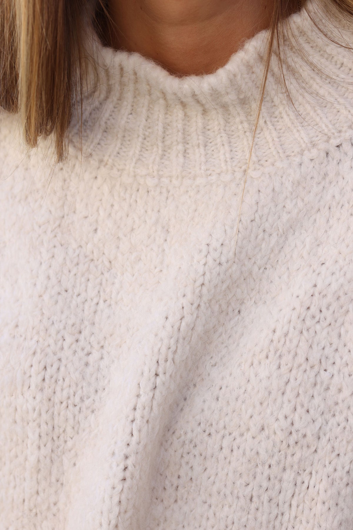 Cream Chunky Knit Sweater Oversized and Funnel Neck