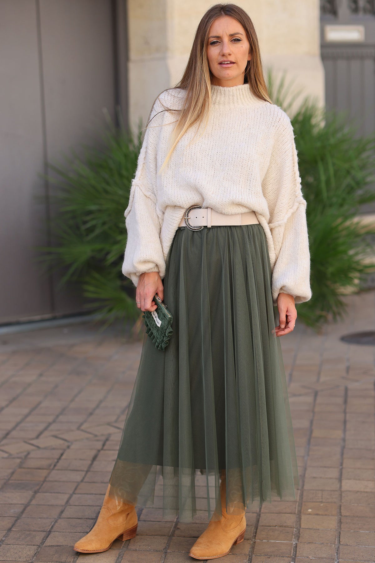 Cream Chunky Knit Sweater Oversized and Funnel Neck