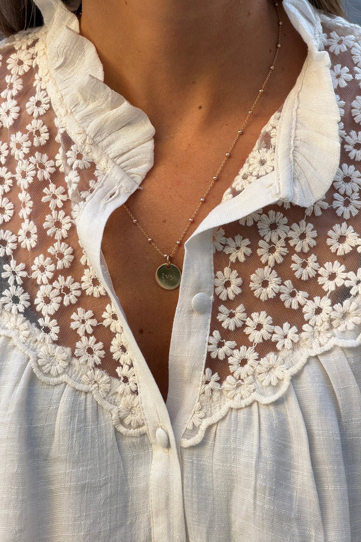 Cream Daisy Illusion Embroidered Gauze Blouse