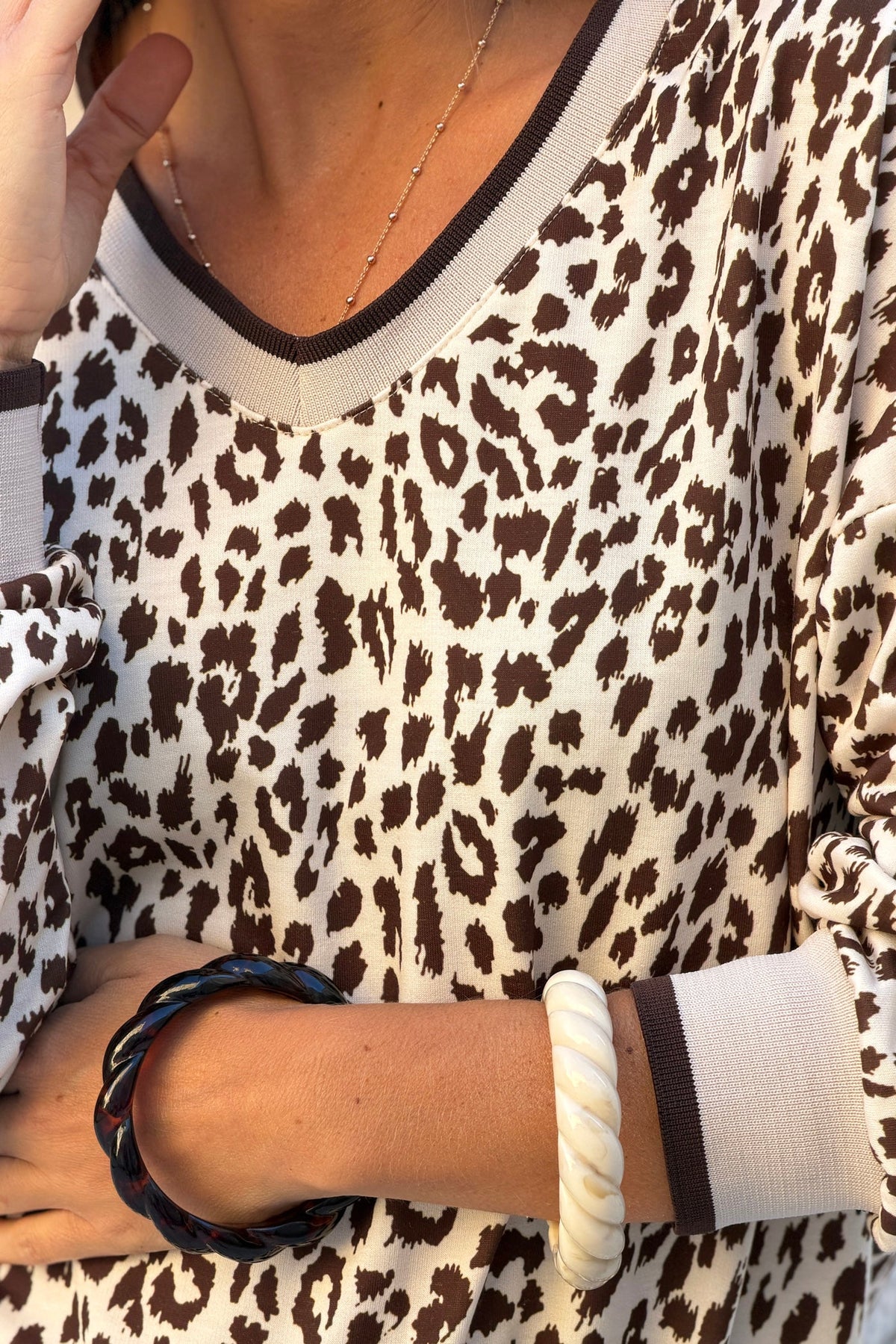 Cream and Brown Leopard Print Sweater