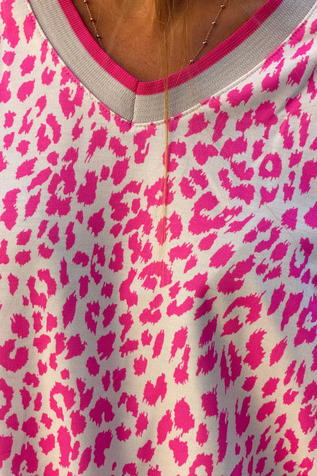 Cream and Pink Leopard Print Sweater