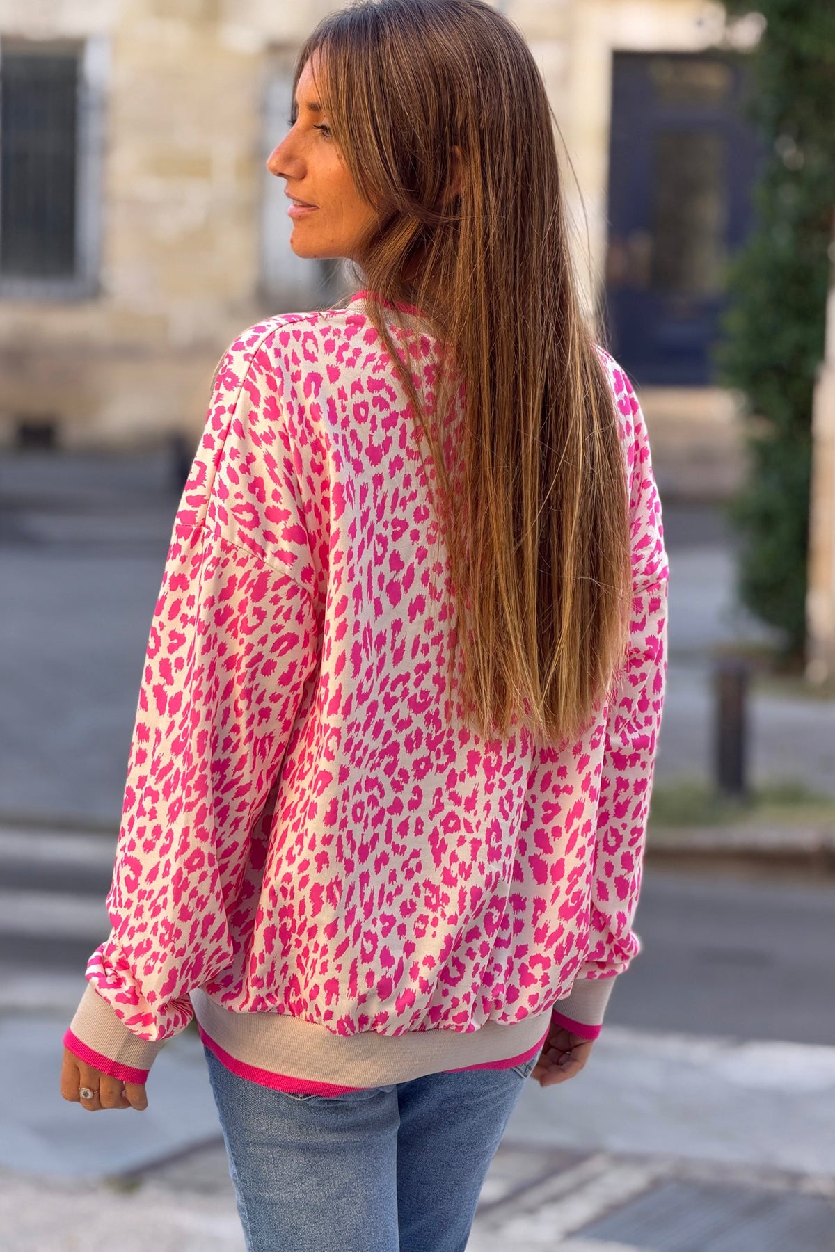 Cream and Pink Leopard Print Sweater
