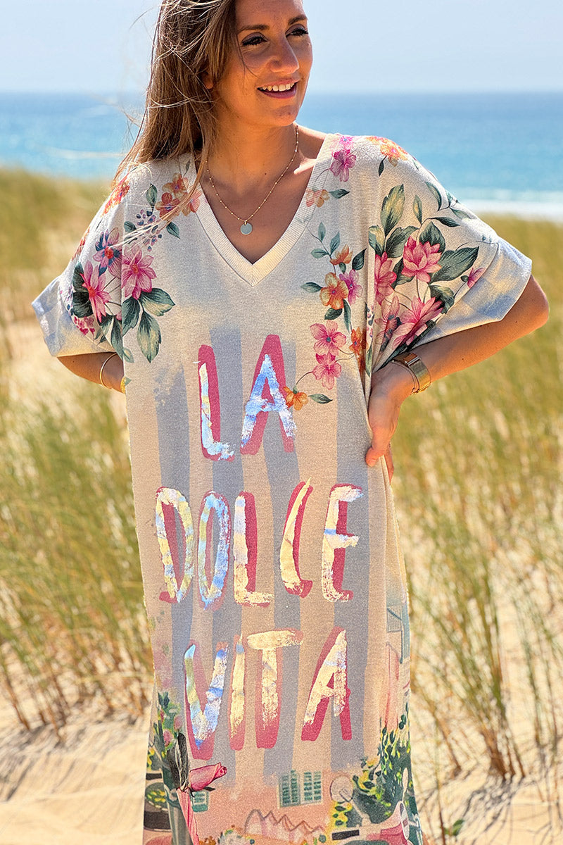Cream Glitter Knit “La Dolce Vita” Caftan