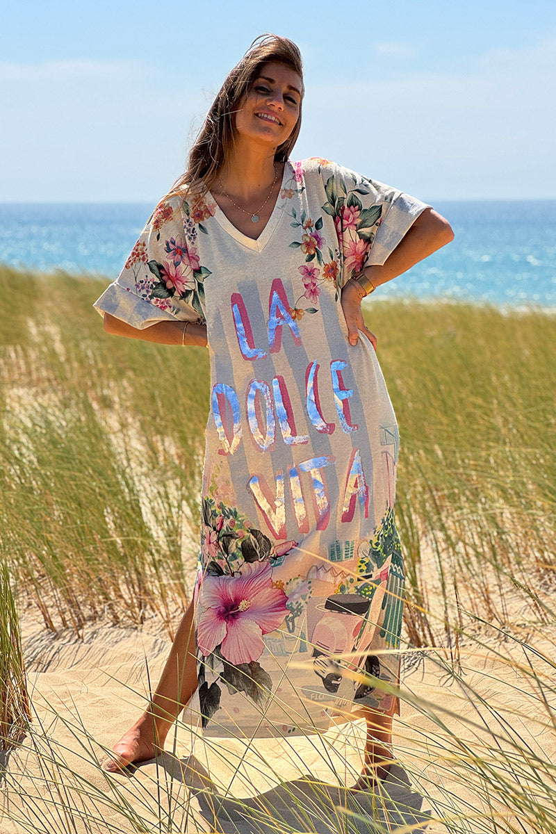 Cream Glitter Knit “La Dolce Vita” Caftan