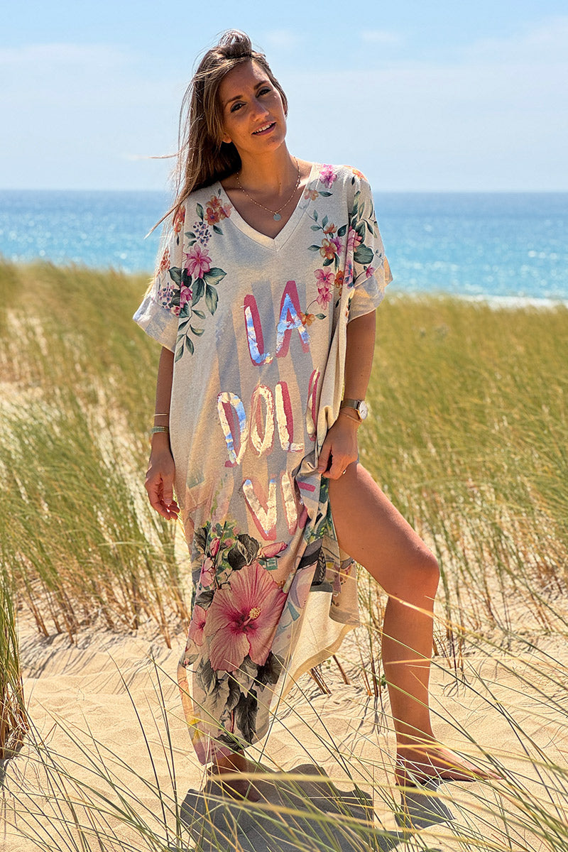 Cream Glitter Knit “La Dolce Vita” Caftan
