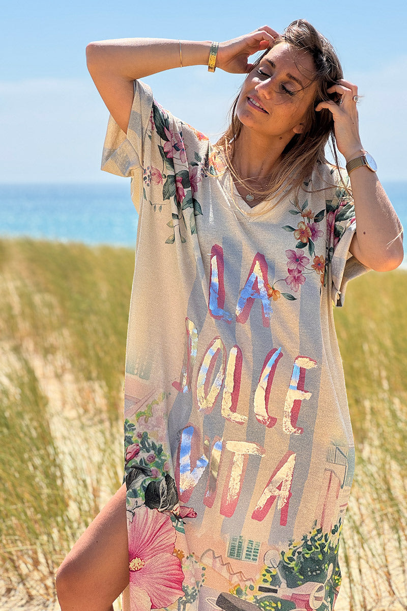 Cream Glitter Knit “La Dolce Vita” Caftan