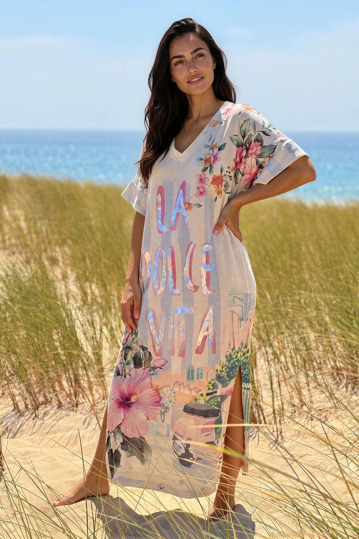 Cream Glitter Knit “La Dolce Vita” Caftan