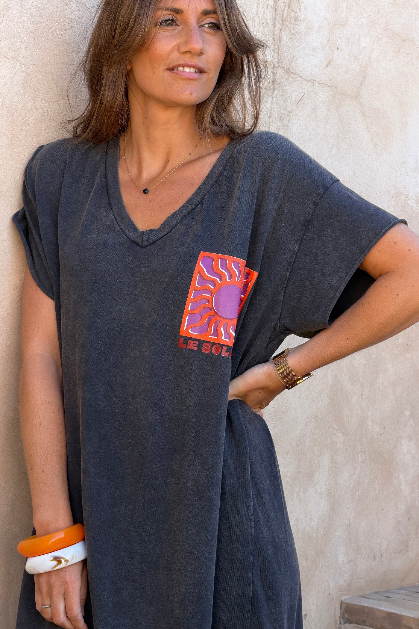 grey v neck t shirt dress Gray Le Soleil V-Neck T-Shirt Dress
