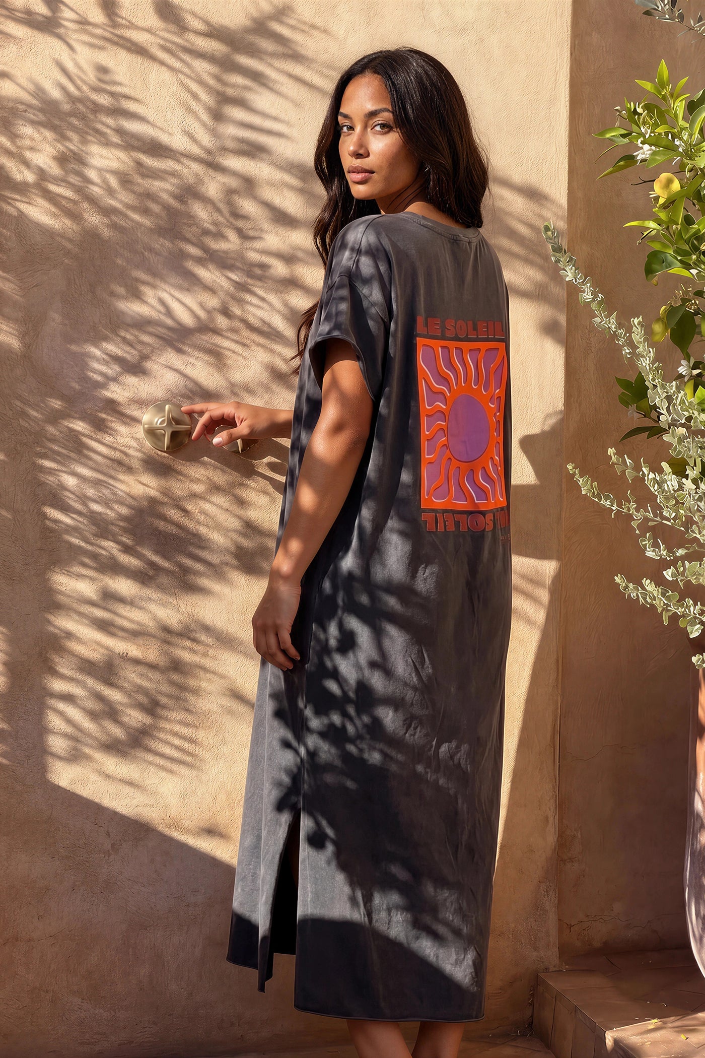 Gray Le Soleil V-Neck T-Shirt Dress