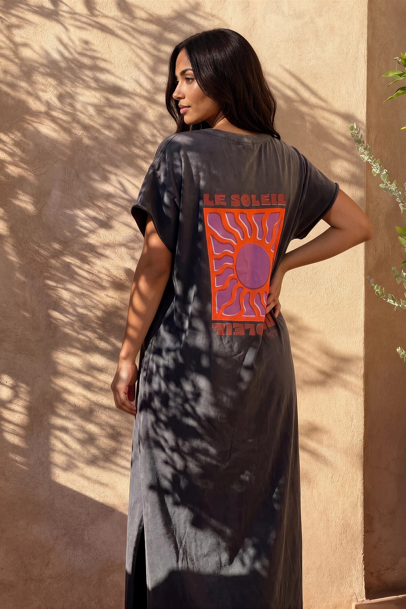 Gray Le Soleil V-Neck T-Shirt Dress