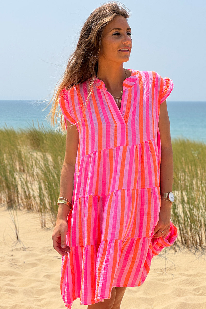 Hot Pink Striped Tunic Dress