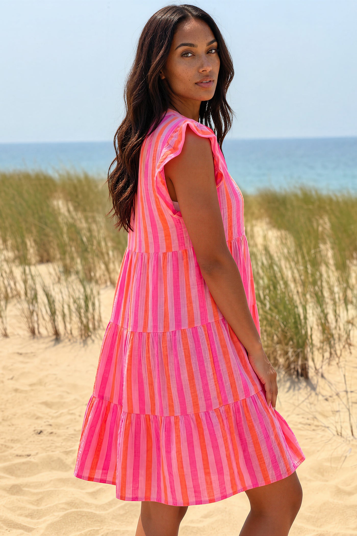 Hot Pink Striped Tunic Dress