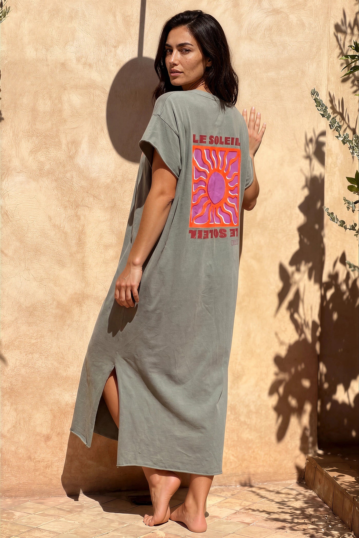 Olive Le Soleil V-Neck T-Shirt Dress