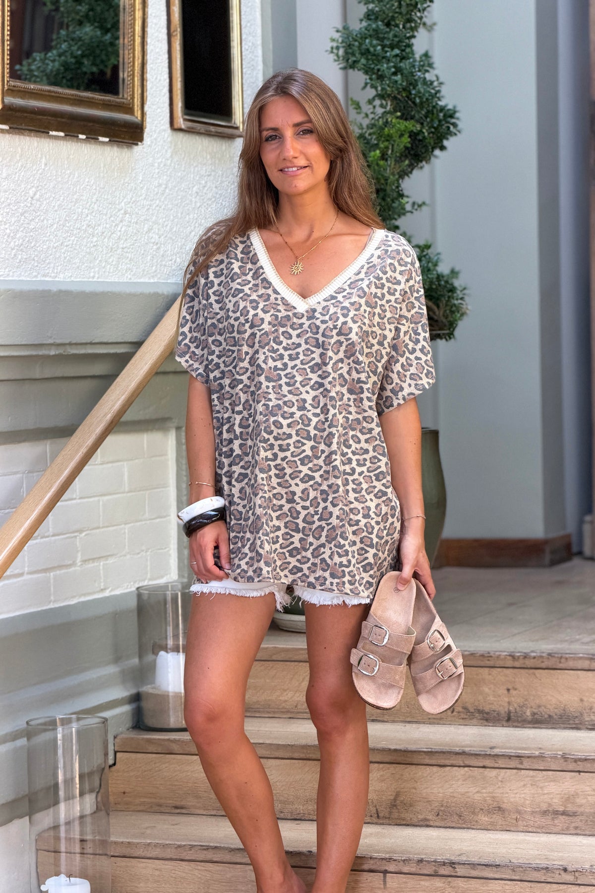 Leopard Print Glitter Knit Tunic