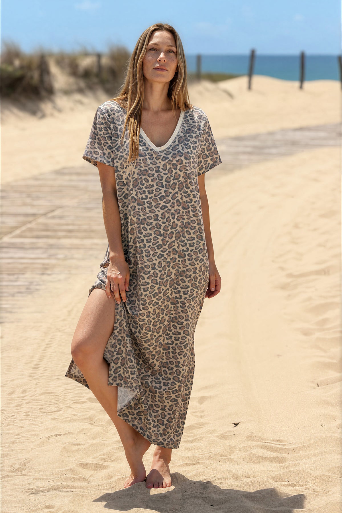 Leopard Print Knit Maxi Dress