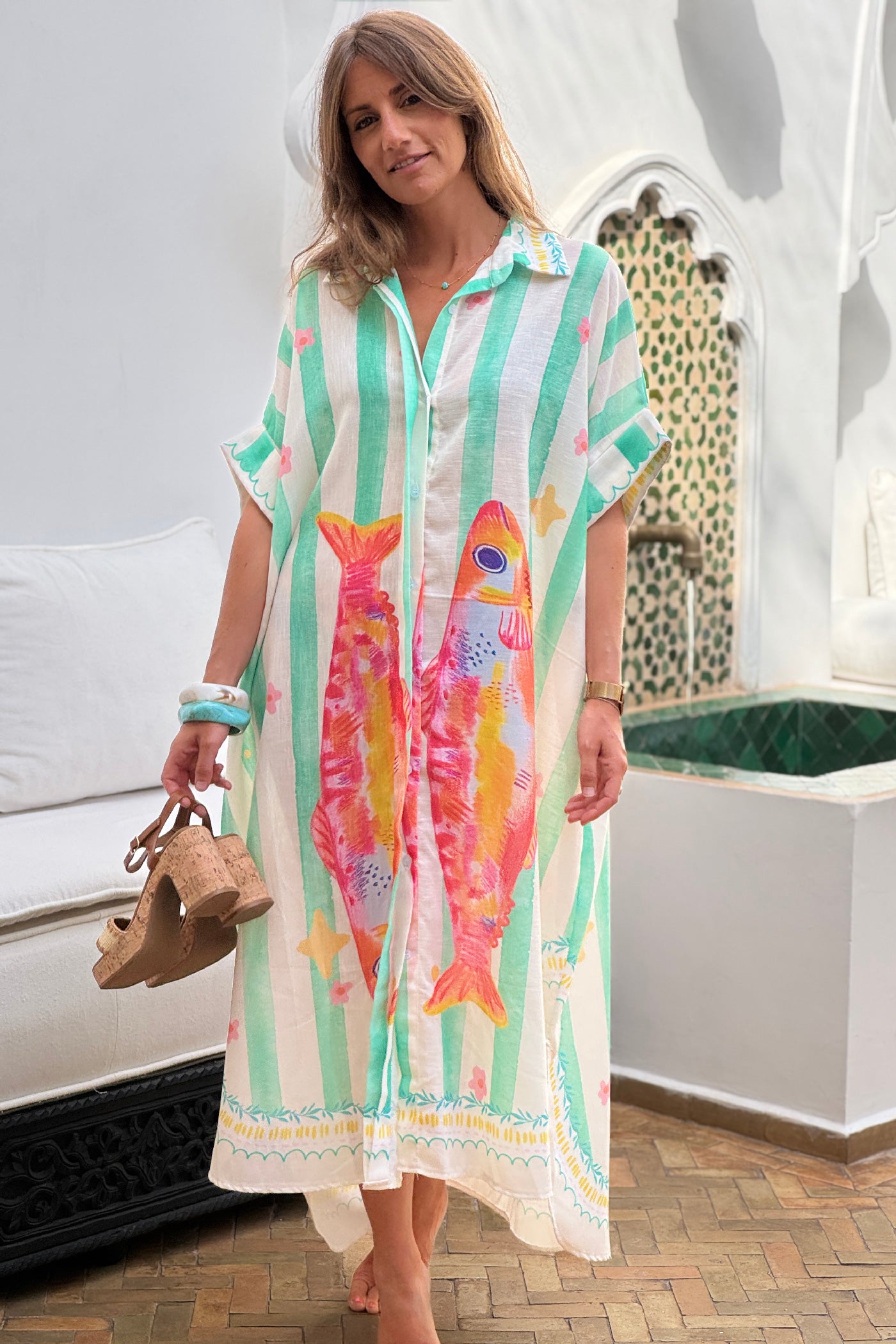 Light Green Sardine Stripe Caftan