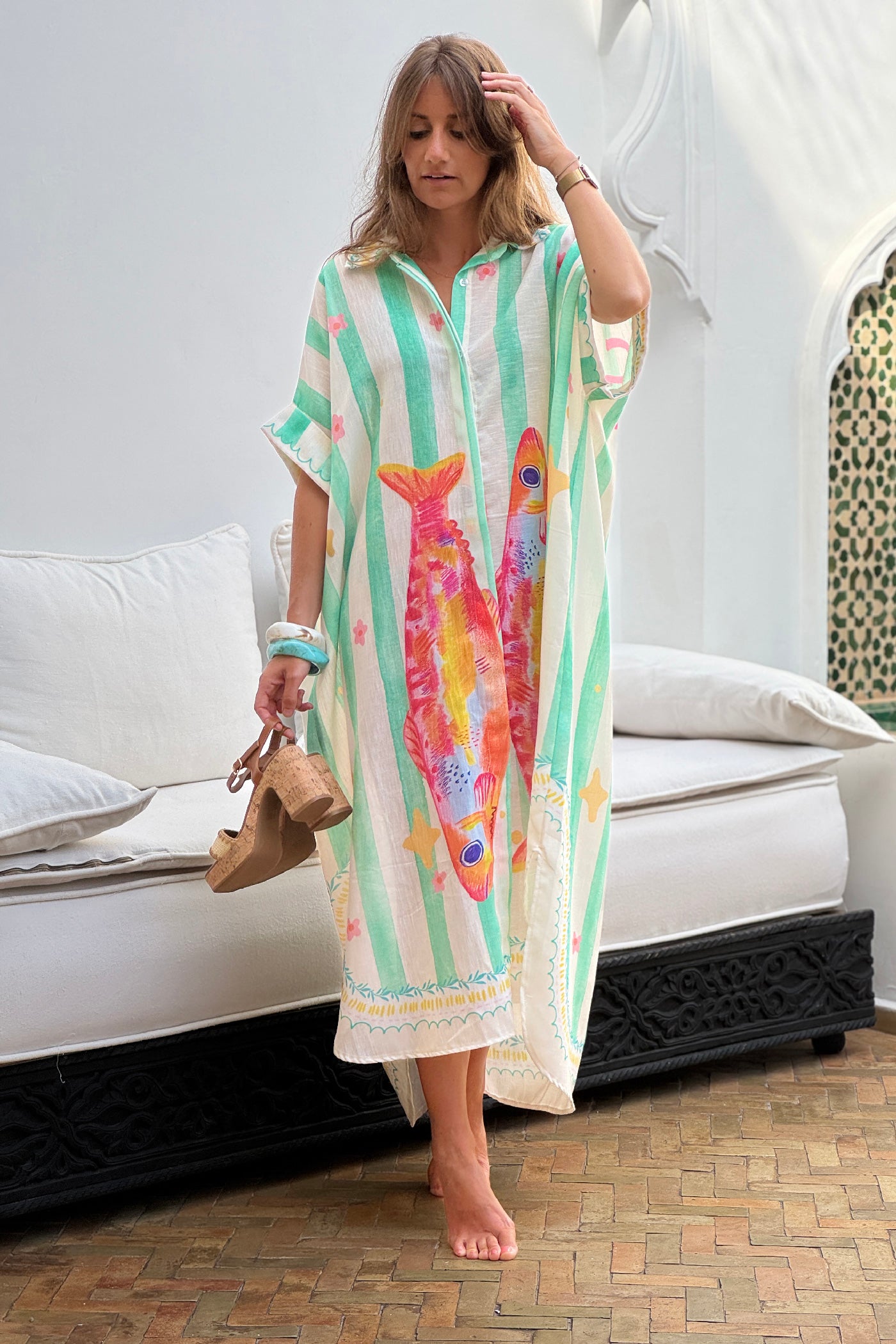 Light Green Sardine Stripe Caftan
