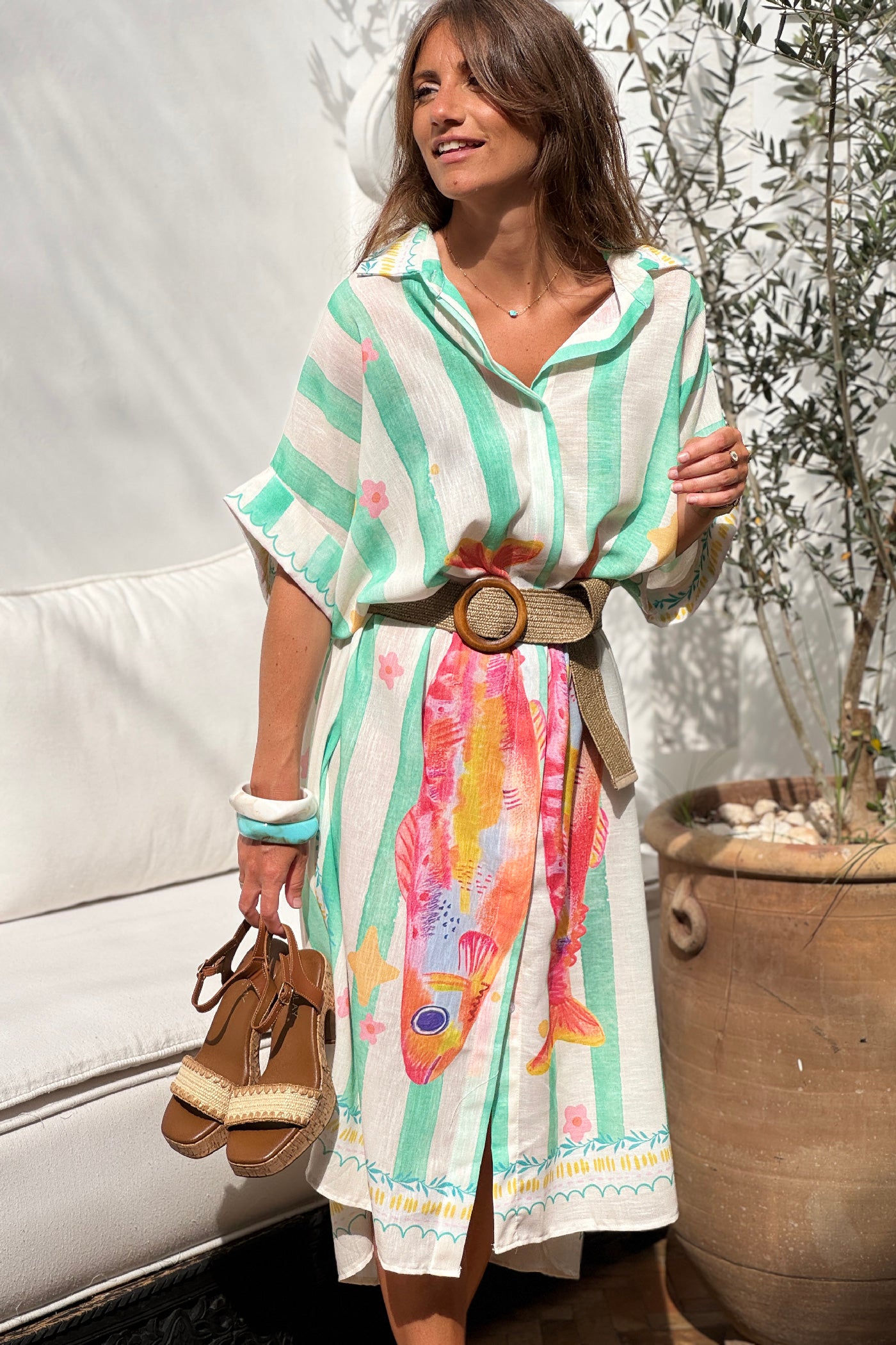 Light Green Sardine Stripe Caftan