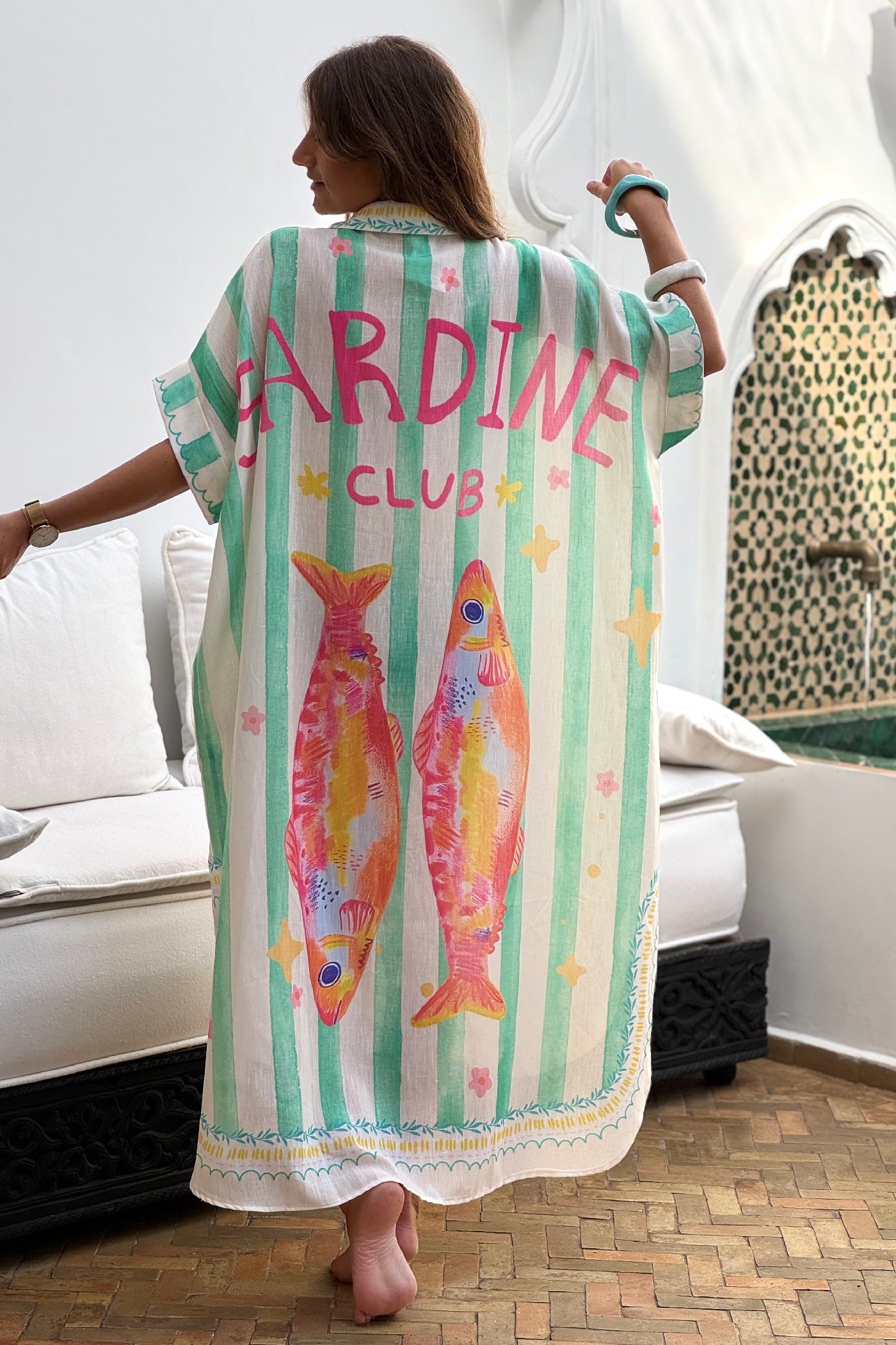 Light Green Sardine Stripe Caftan