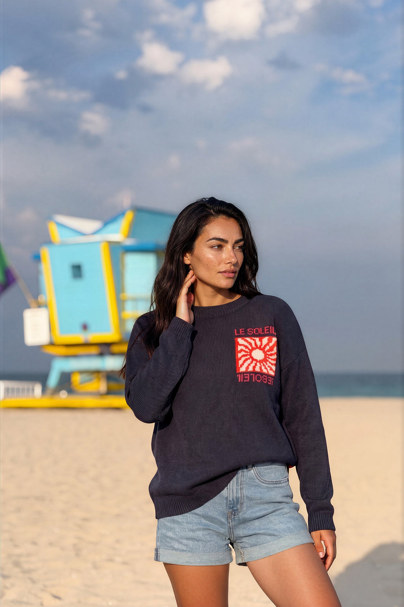 Navy blue Le Soleil Lightweight Knit Sweater