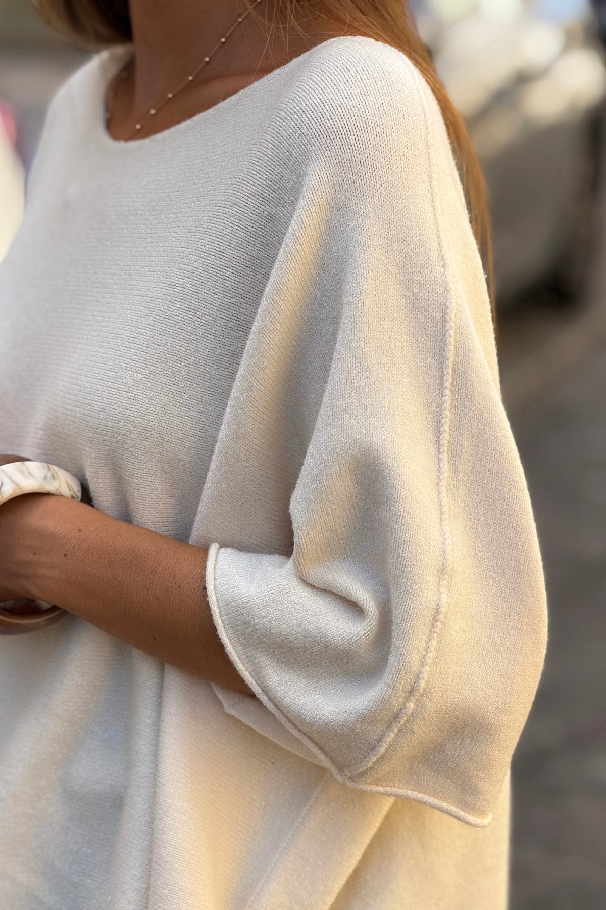 Off White Knit Batwing Blouse