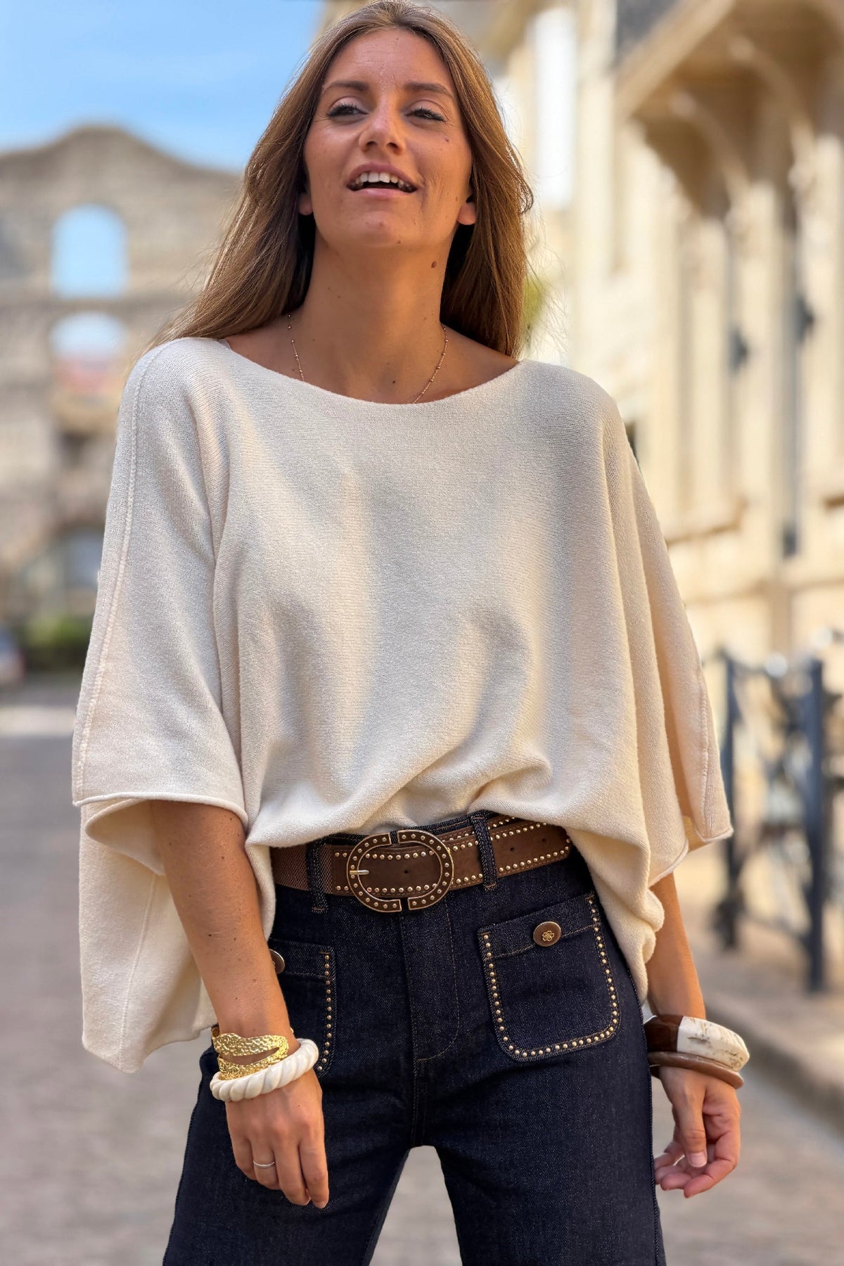 Off White Knit Batwing Blouse