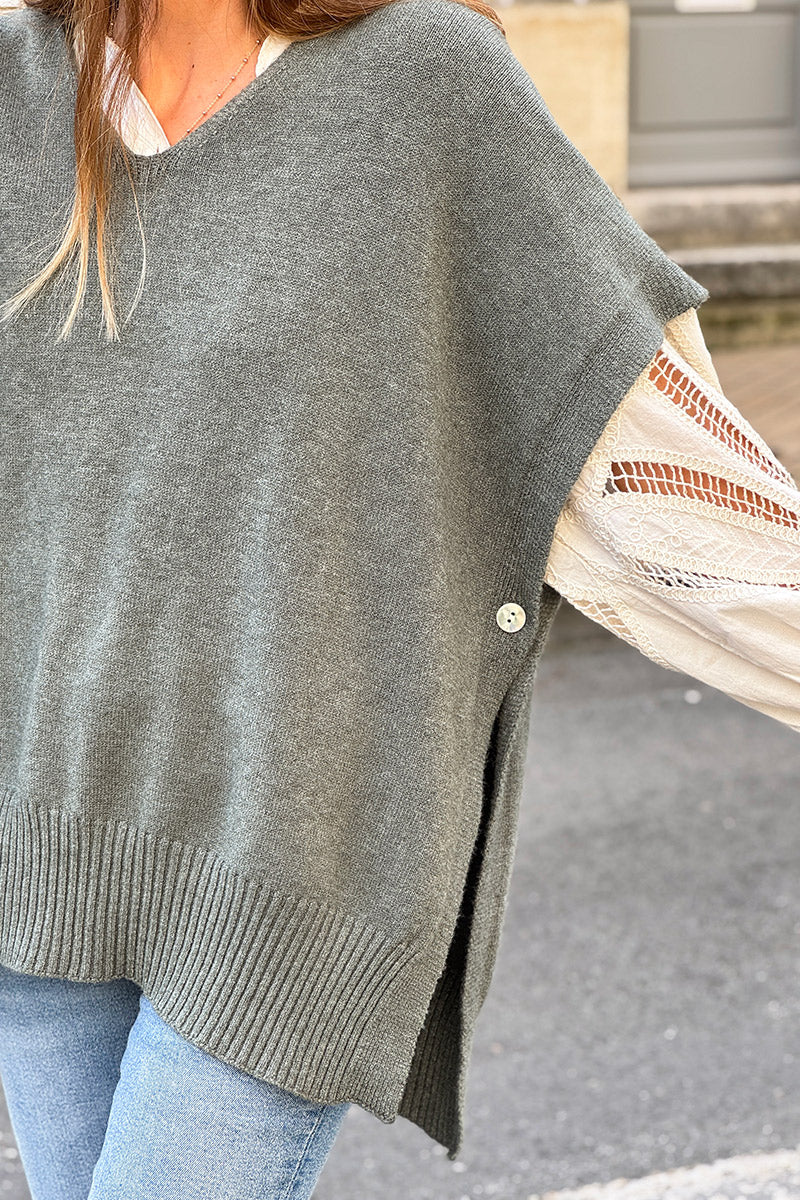 Olive Slouchy Knit Poncho Vest