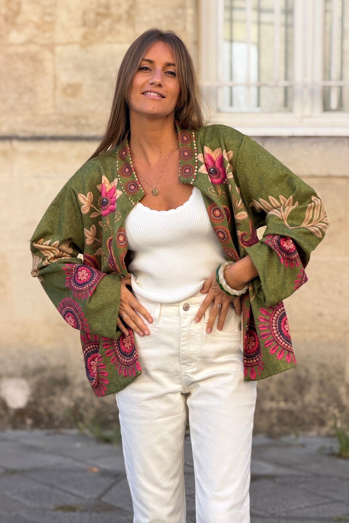 Olive Suedette Boho Print Jacket