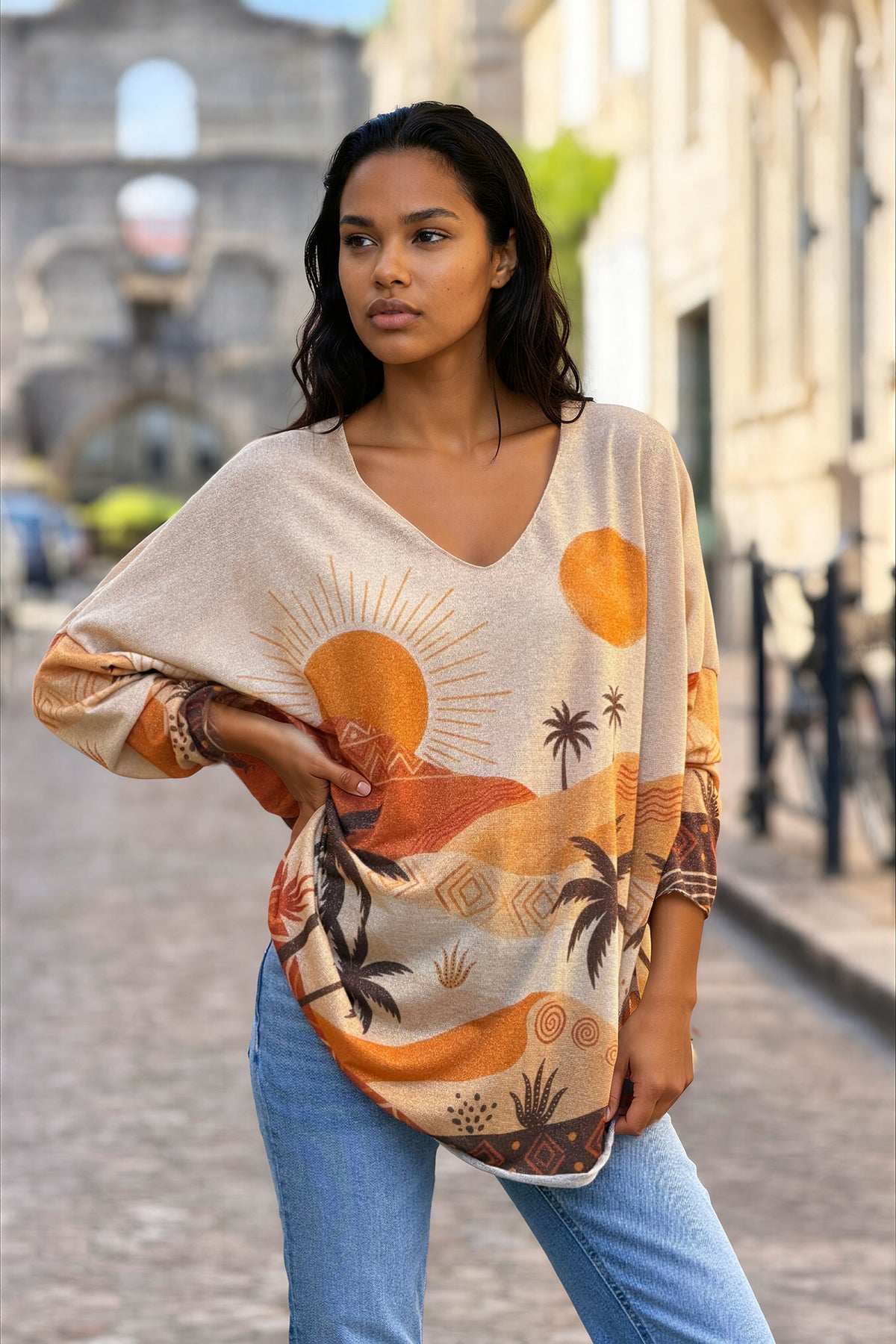 Orange Saharan Sunset Glitter Knit Blouse