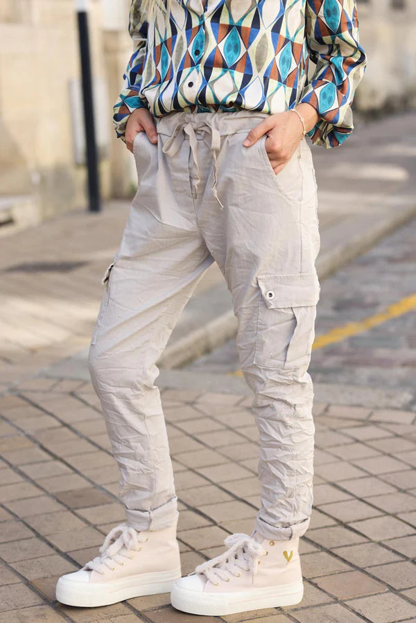 Beige Comfort Stretch Cargo Pants Slim Fit