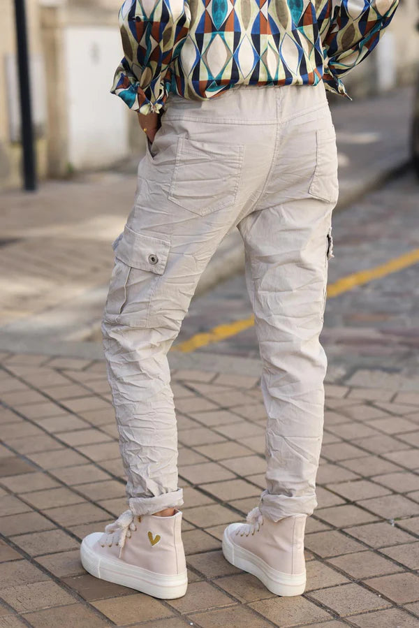 Beige Comfort Stretch Cargo Pants Slim Fit