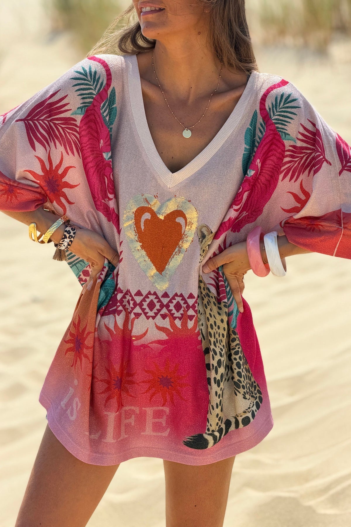 Pink “Happiness is Life” Dolman Sleeve Top