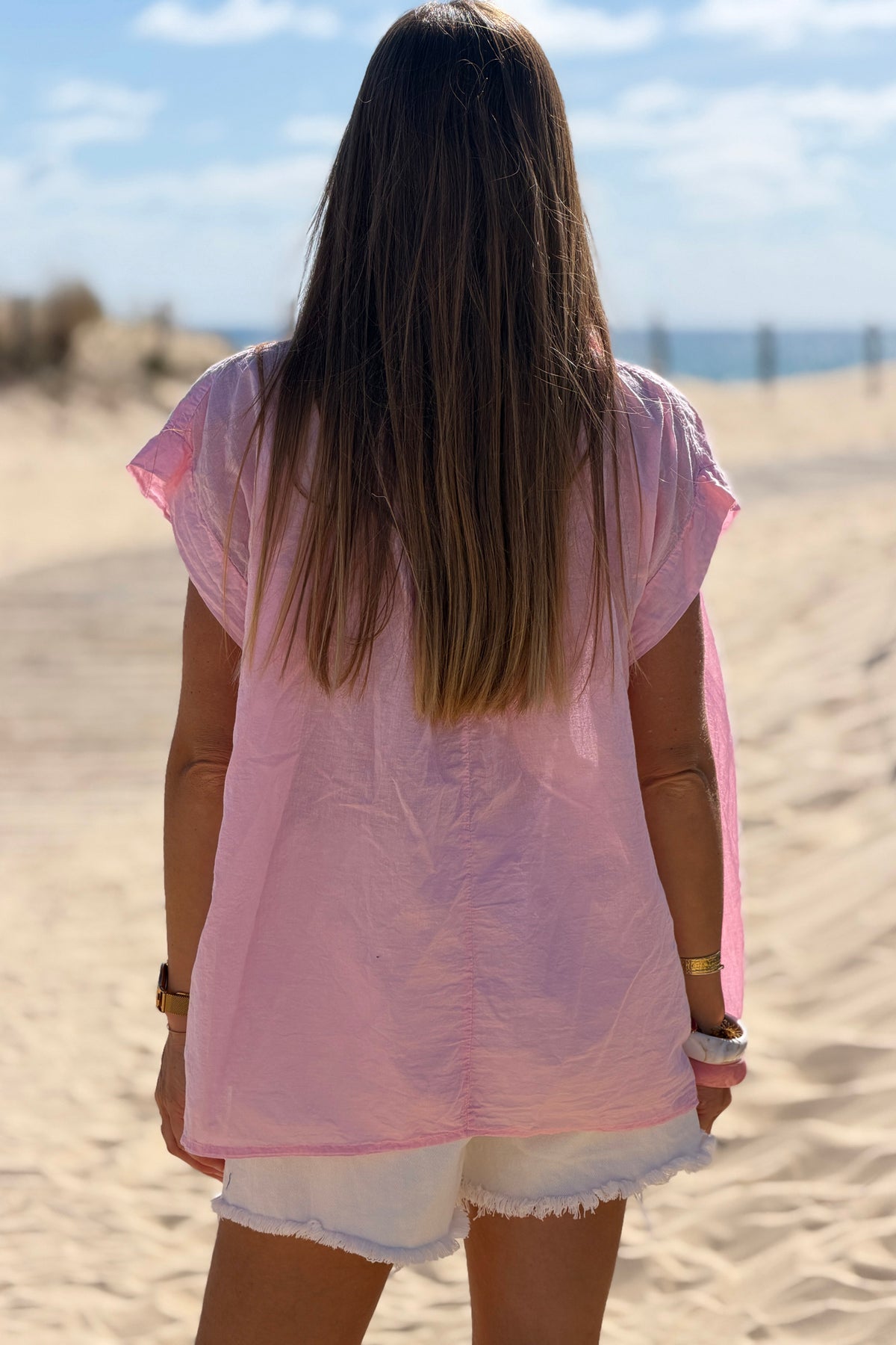 Pink Lightweight Woven Collared Blouse