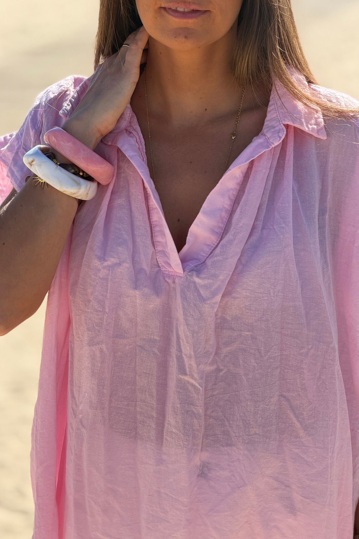 Pink Lightweight Woven Collared Blouse