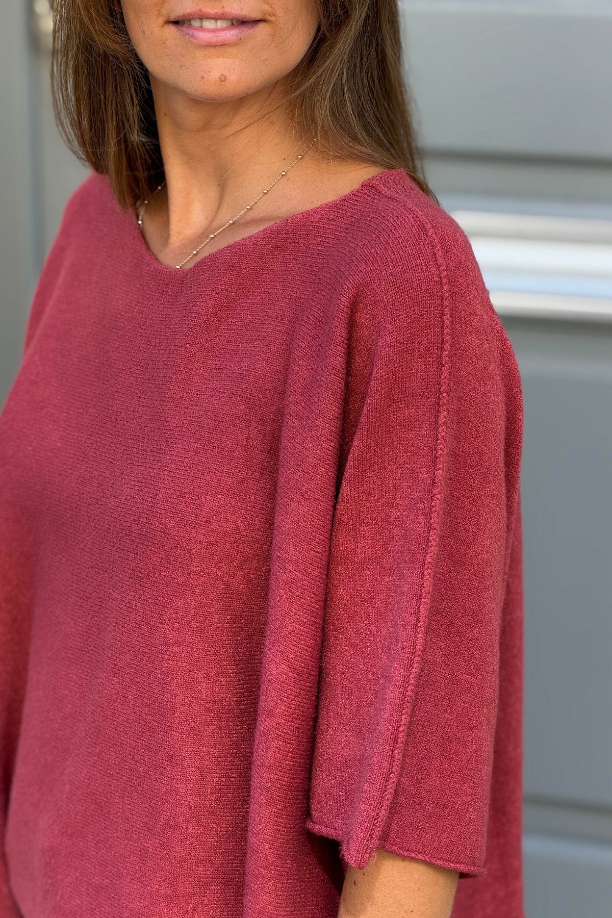 Pink Merlot Knit Batwing Blouse