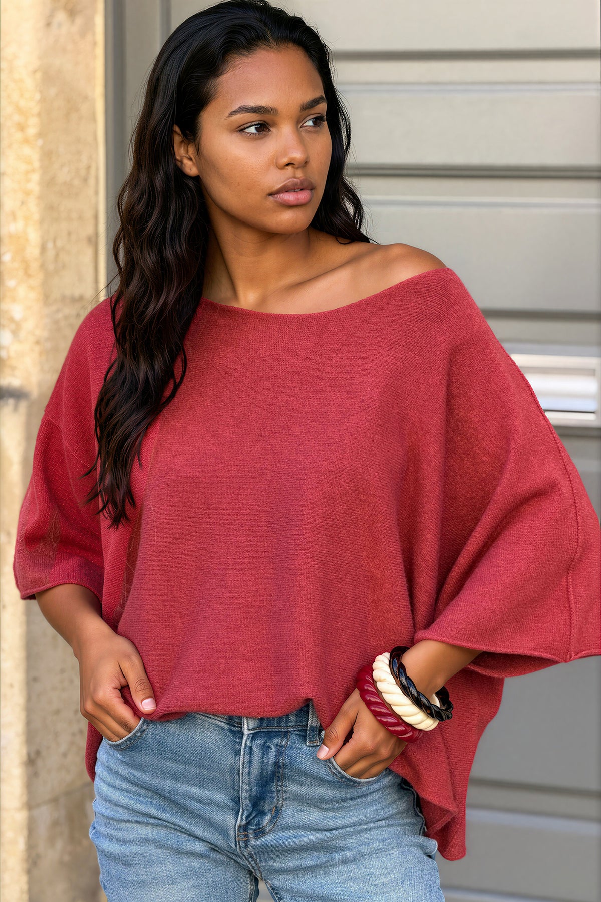 Pink Merlot Knit Batwing Blouse