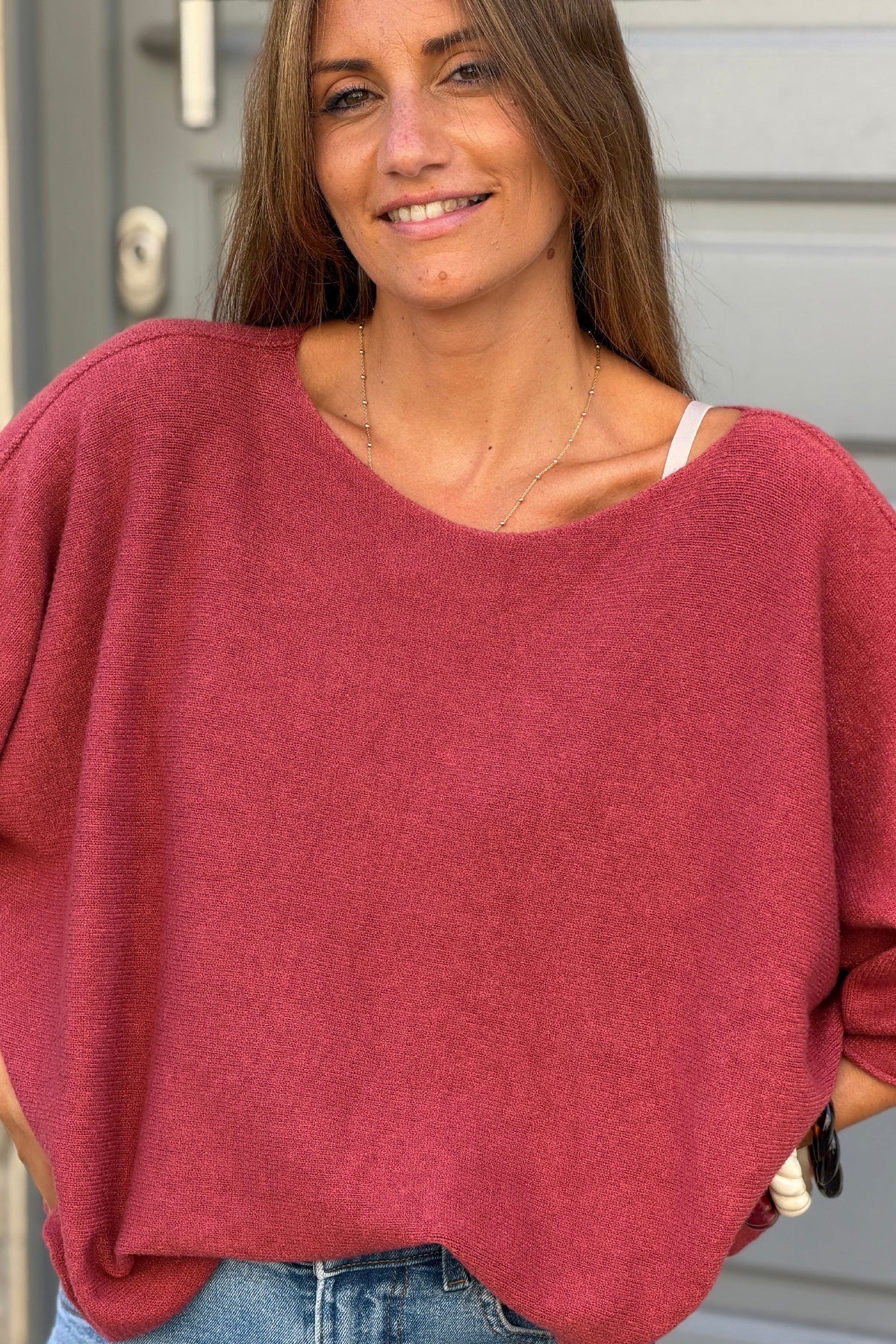 Pink Merlot Knit Batwing Blouse