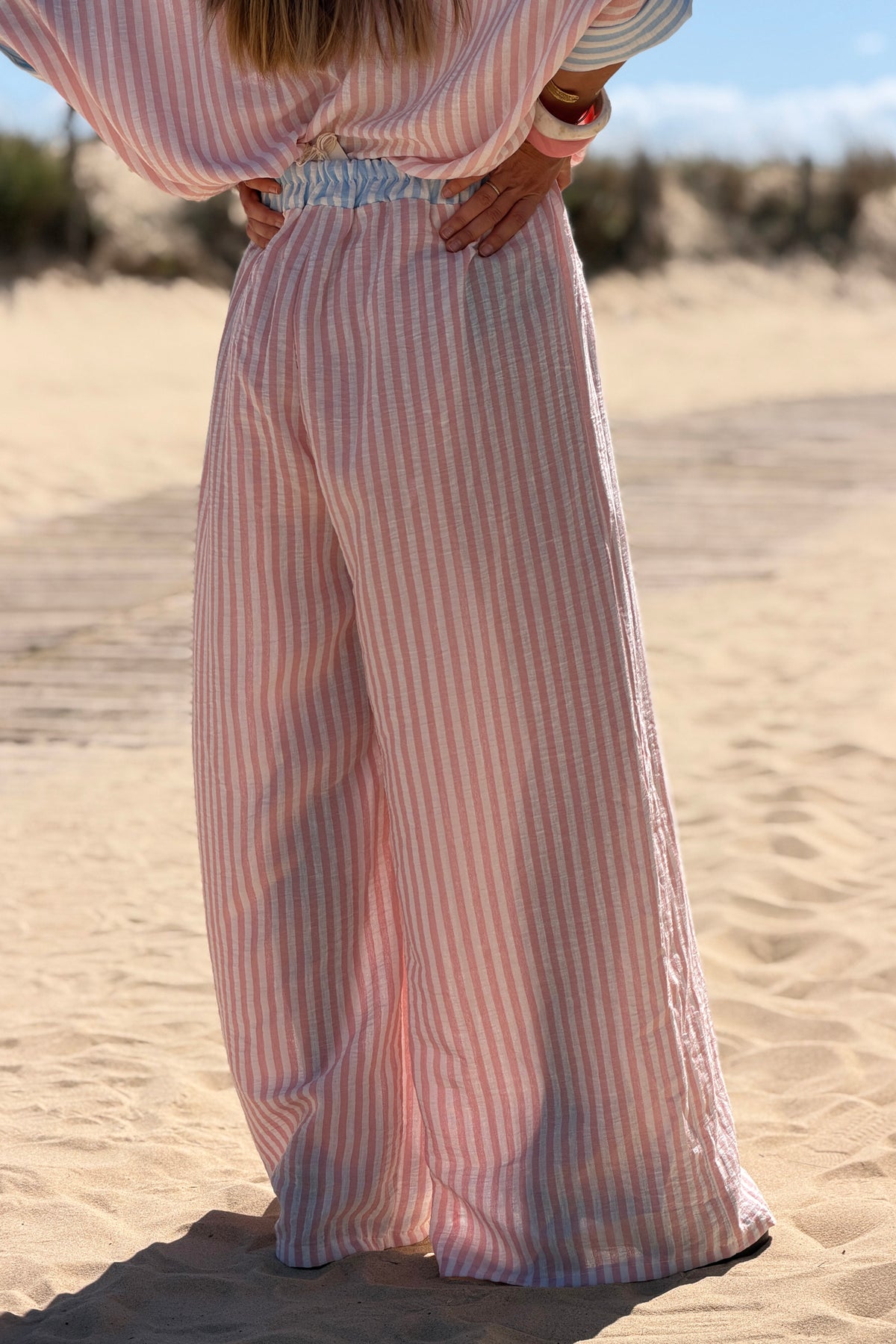 Pink Pastel Pinstripe Embroidered Pocket Pants