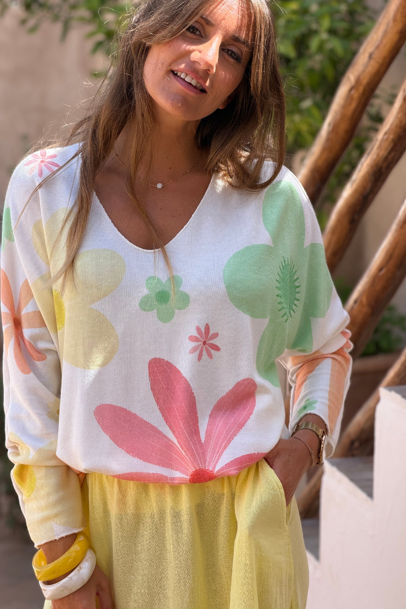 Pink Floral Angora Knit Top