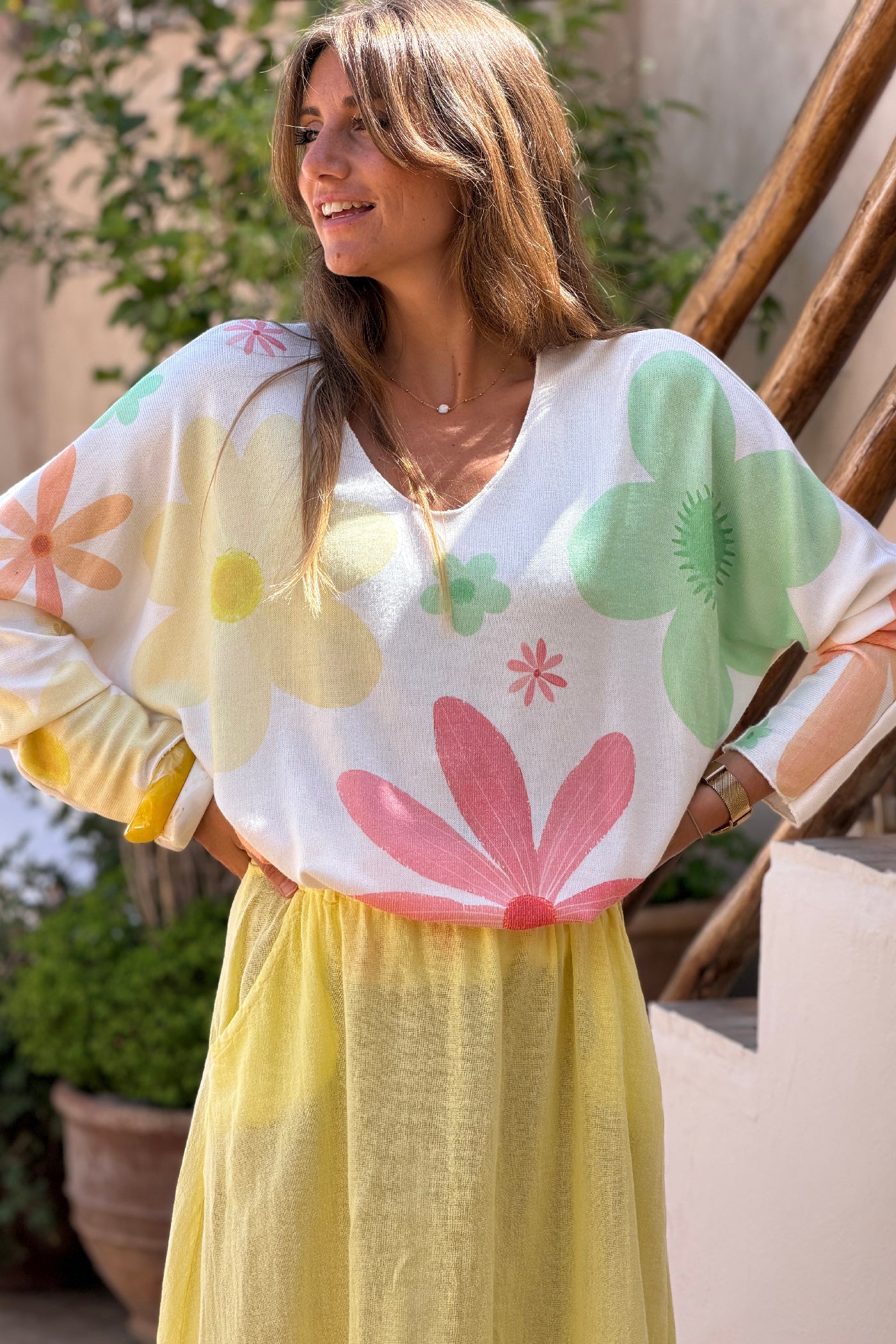 Pink Floral Angora Knit Top