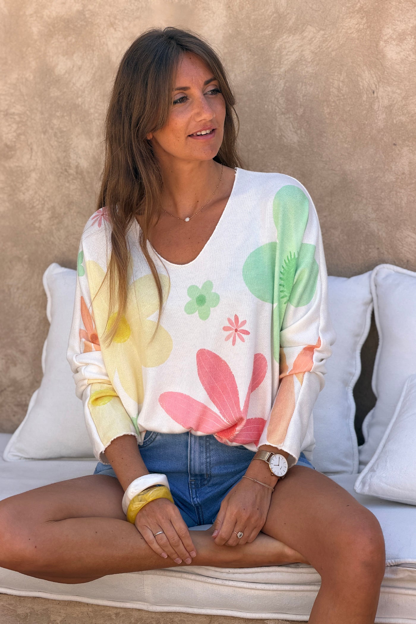 Pink Floral Angora Knit Top